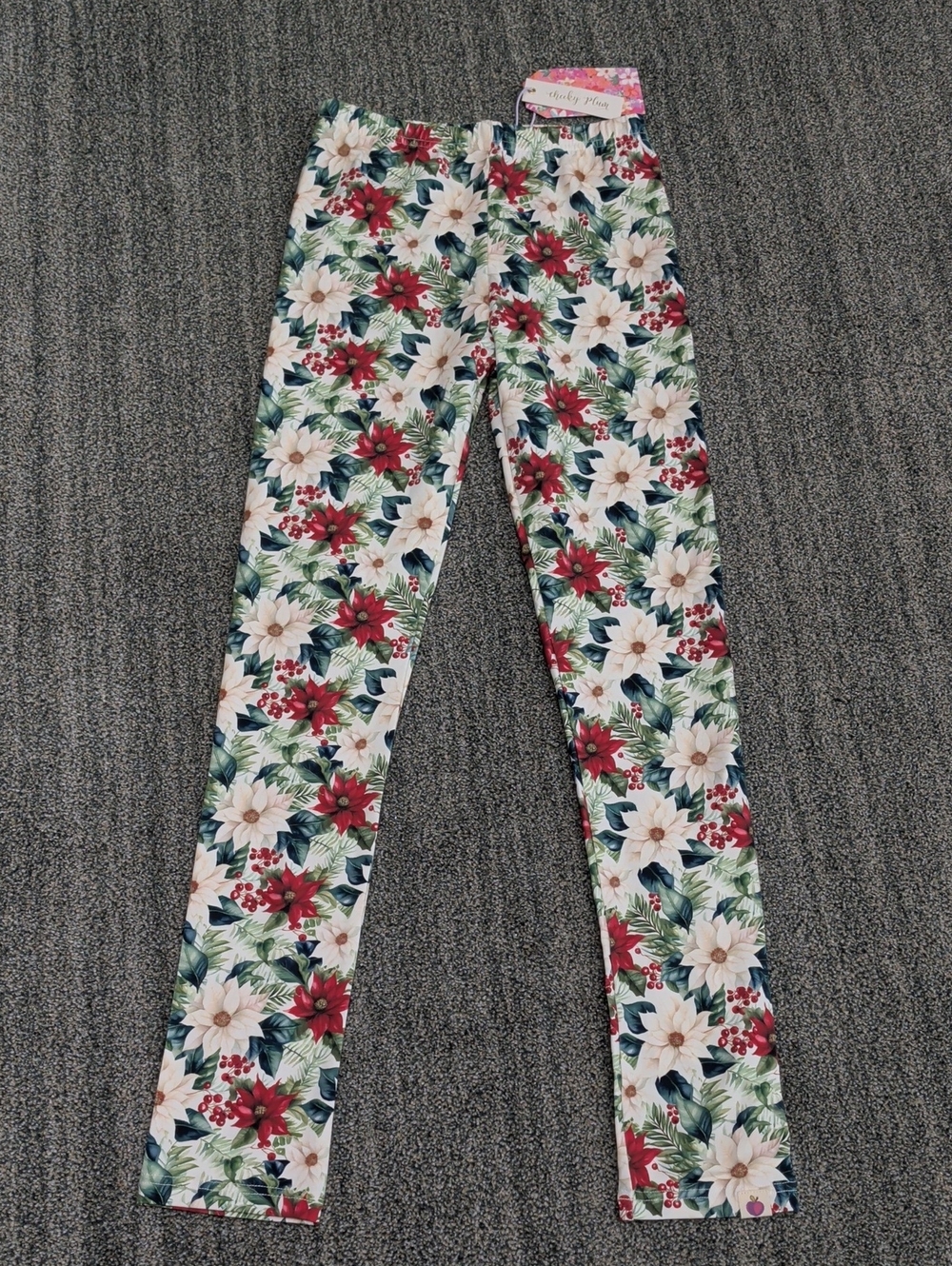 NWT Cheeky Plum Girls' Floral Holiday Leggings - Red, Green & White
